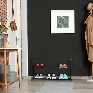 Relaxdays Schuhregal Stecksystem,  für 12 Paar Schuhe, HBT: 67 x 90,5 x 30,5 cm, Schuhständer Metall, schwarz 10036199_348 (2 Ebenen)