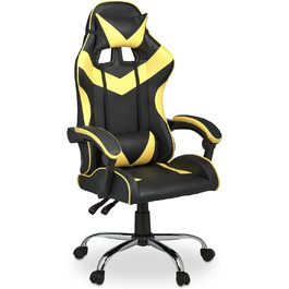 Relaxdays Gaming Stuhl, Racing Look, drehbar, höhenverstellbar, Kopf-& Lendenkissen, HxBxT: 133x68x60 cm, (Schwarz-gelb)