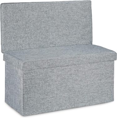 Relaxdays Faltbarer Sitzhocker mit Lehne, 73x76x38 cm, Sitzbank & Sitzcube, Leinen, Stauraum, grau