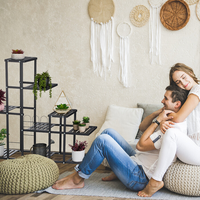 Relaxdays Schwarzer Blumenständer mit Rollen