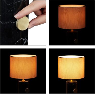 Relaxdays Tischlampe, Marmorfuß & Stoffschirm, E14-Fassung, dimmbare Nachttischlampe, H x D: 34,5 x 21 cm, schwarz/beige