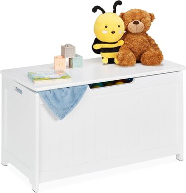 Relaxdays Aufbewahrungstruhe mit Deckel, große Spielzeugtruhe, Kinderzimmer, Spielsachen, HBT 45 x 80 x 40 cm, MDF, weiß