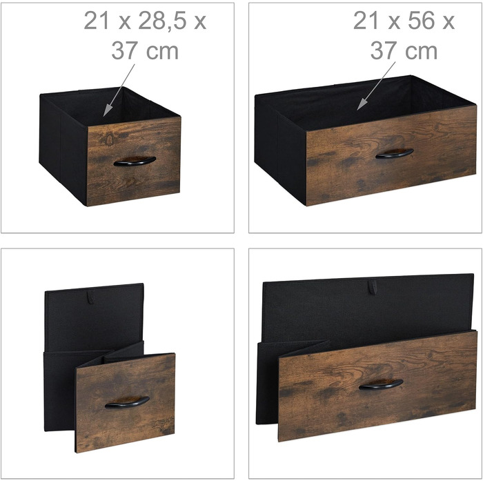 Relaxdays Kommode Industrial, 96,5x60x41,5 cm, Stoff/Metall/Holzoptik, 4 Schubladen, braun/schwarz
