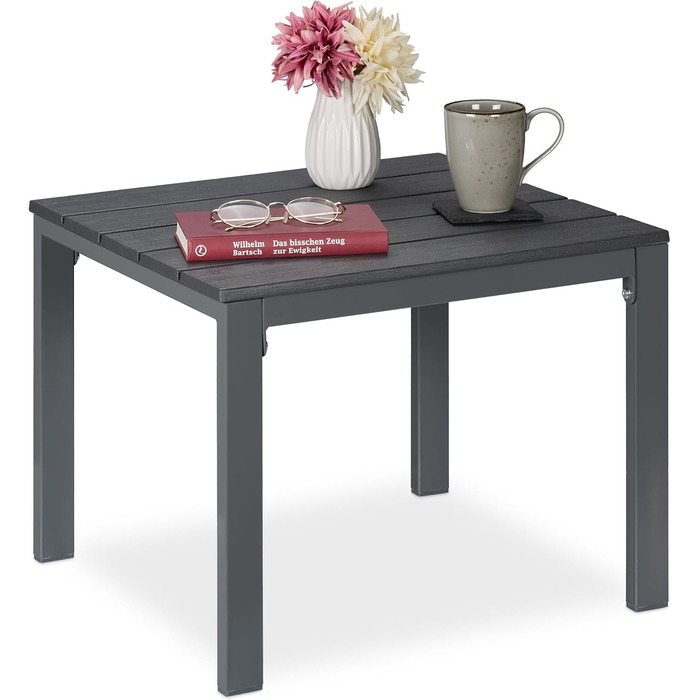 Relaxdays wetterfester Beistelltisch für Balkon, Terrasse & Garten, 39x52x48 cm, grau