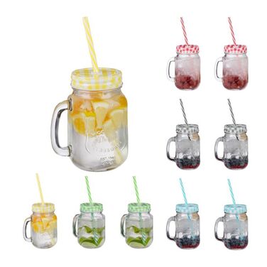 Relaxdays Bunte Trinkgläser mit Deckel 10er Set