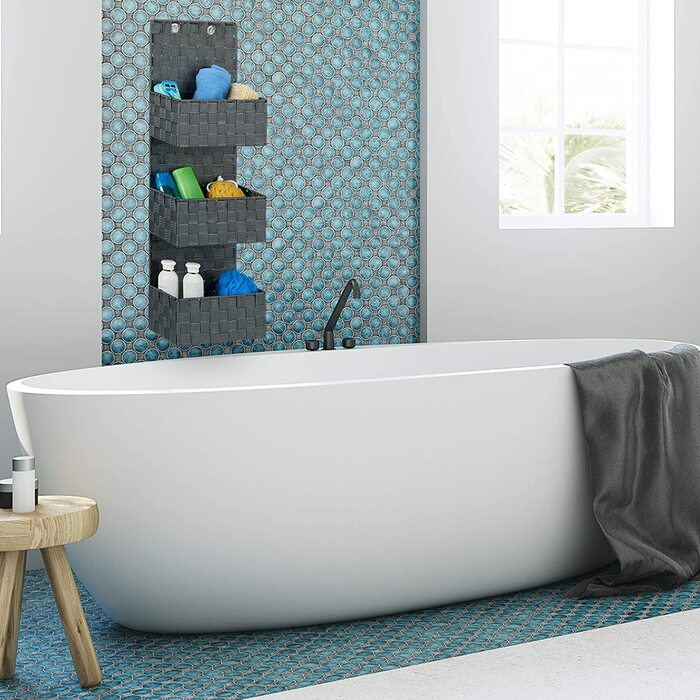 Relaxdays Hängeorganizer Stoff, Türorganizer mit 3 Aufbewahrungskörben, Wandorganizer Bad, PP, HBT: 75x25x15cm, (15 x 25 x 75 cm, Grau)