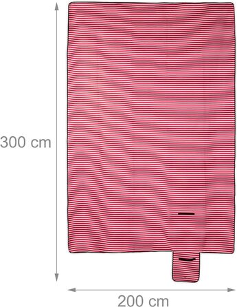 Relaxdays XXL Picknickdecke, 200x300 cm, isoliert, wasserdicht, gestreifte Fleece Stranddecke, mit Tragegriff, rot-weiß