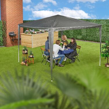Relaxdays Pavillon, HxBxT: 2,5 x 3 x 3 m, PE & Stahl, wasserdicht, reißfest, Stecksystem, Partyzelt Garten, anthrazit, 1 Stück