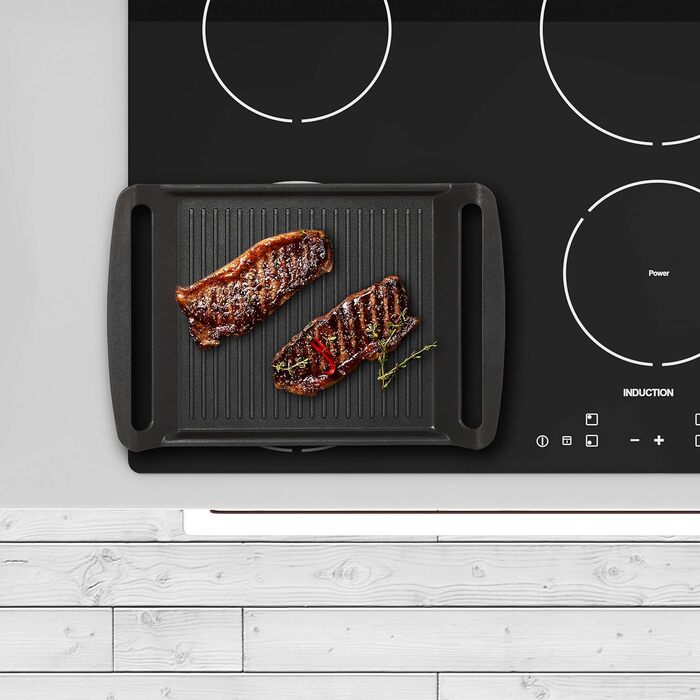 Relaxdays Grillplatte, Gas- & Elektroherd, Fleisch Gemüse Fisch grillen, Antihaft Grillpfanne, anthrazit, 3.7 x 26 x 39 cm