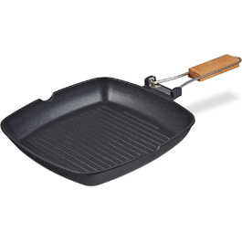 Relaxdays Grillpfanne, induktionsgeeignet, antihaftbeschichtet, klappbarer Griff, Aluminium Steakpfanne 29x29cm, schwarz