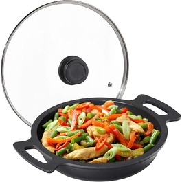 Relaxdays Servierpfanne, antihaftbeschichtet, mit Deckel, für Herd & Grill, Aluminium, Grillpfanne, D 28 cm, anthrazit