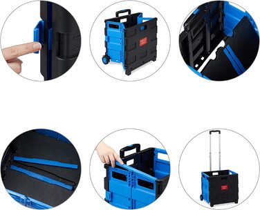 Relaxdays Einkaufstrolley klappbar, Teleskop-Griff, 2 Gummi Rollen, bis 35 kg, Shopping Trolley, Aluminium, ABS, blau