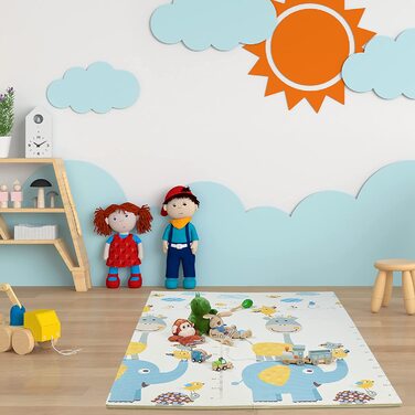 Relaxdays Puzzlematte, Motive: Waldtiere/Zootiere mit Messlatte, schadstofffrei, Babyschaumstoffmatte 120x175 cm, bunt