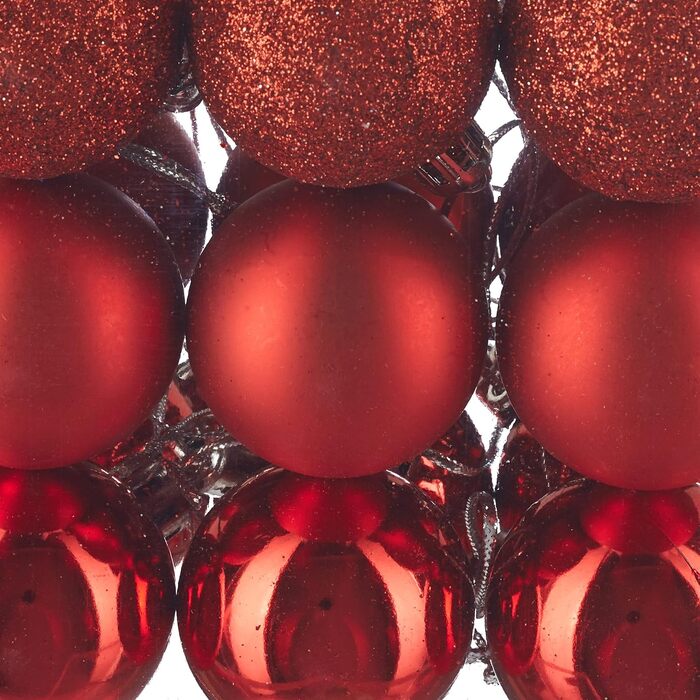 Relaxdays Xmas-Kugeln, 50er Set, glitzernd & matt, Kunststoff, ∅ 3, 4 & 6 cm, rot