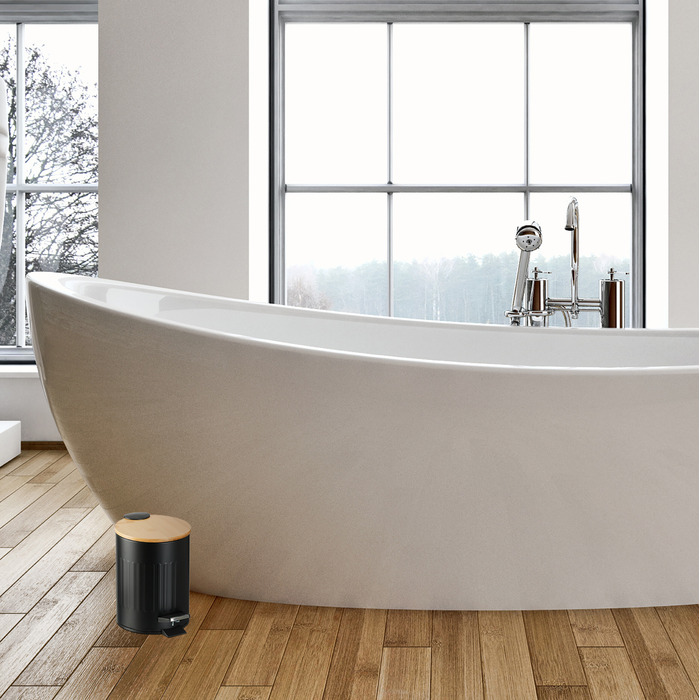Relaxdays Bad Mülleimer 3 l mit Bambusdeckel