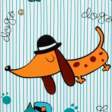 Relaxdays Kinderregal, 7 Fächer für Bücher & Spielzeug, Hundemotiv, HxBxT: 84 x 86 x 26 cm, Kinderzimmerregal, bunt