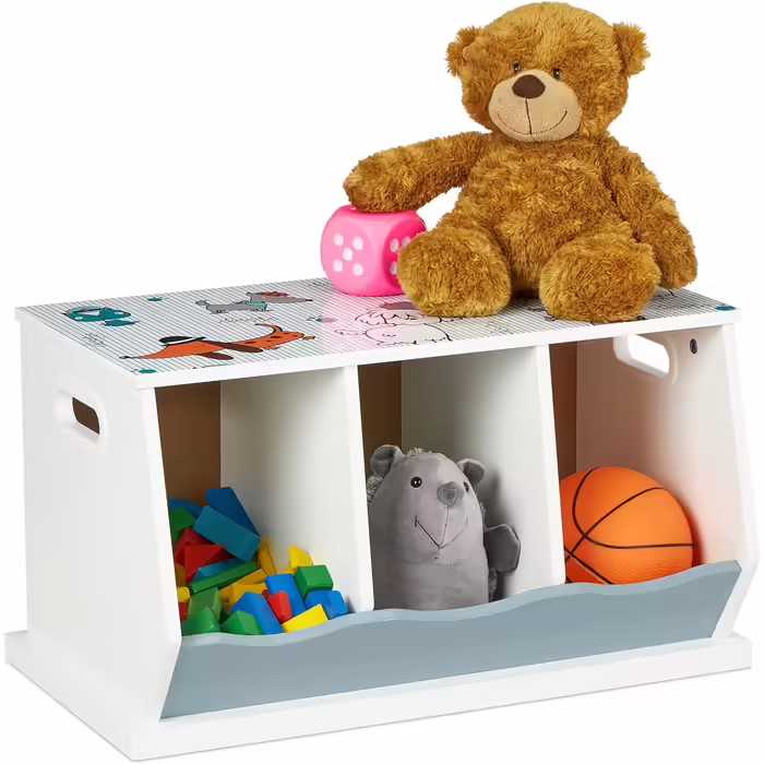 Relaxdays Kinderregal mit Hundemotiv, 3 Fächer, HxBxT: 32,5 x 60 x 36 cm, Mädchen & Jungen, MDF, Bücherregal, bunt
