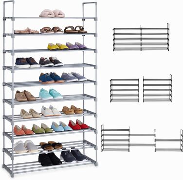 Relaxdays XXL Schuhregal, 10 Ebenen, modular, HxBxT: 175,5 x 93 x 30,5 cm, Metall, (Grau)