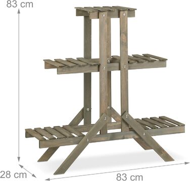 Relaxdays Blumentreppe aus Holz, 3 Stufen, 5 Ablagen, Shabby Chic, HBT: 83x83x28 cm, grau