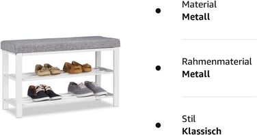 Relaxdays Schuhbank, Sitzpolster, offen, 2 Ebenen, Metall, HBT: 50x81x32cm, grau