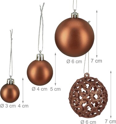 Relaxdays Weihnachtskugeln, 100er Set, Weihnachtsdeko, matt, glänzend, glitzernd, Christbaumkugel ∅ 3, 4 & 6 cm, (Braun)