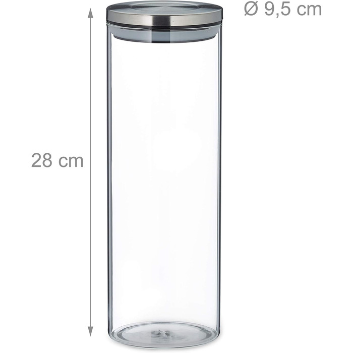 Relaxdays Vorratsglas 3er Set, luftdicht, Edelstahl Deckel, 1,8 l, für Pasta, Müsli & Reis, transparent