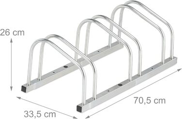 Relaxdays Fahrradständer Boden, für 3 Fahrräder, bis 50 mm Reifenbreite, Metall, Garage, Fahrrad-Aufstellständer, silber