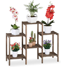 Relaxdays Blumentreppe Holz, Shabby, 7 Ablagen, HBT 86x95x29 cm, braun, L (Medium)