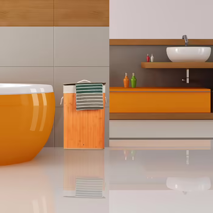 Relaxdays Wäschekorb Bambus, Deckel, rechteckig, XL, 83L, faltbarer Wäschesammler (Orange)