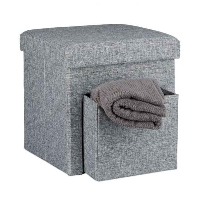 Relaxdays Faltbarer Sitzhocker Leinen mit Fach