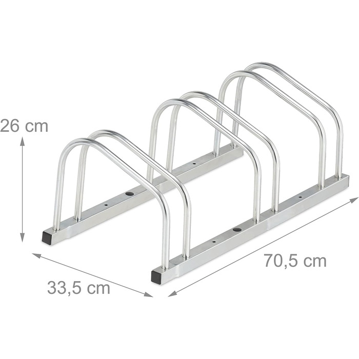 Relaxdays Fahrradständer Boden, für 3 Fahrräder, bis 50 mm Reifenbreite, Metall, Garage, Fahrrad-Aufstellständer, silber