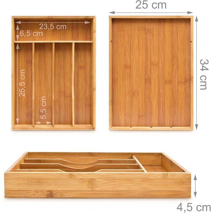 Relaxdays Besteckkasten 4,5x25,5x34cm Bambus 5 Fächer Schubladenorganizer Holz, natur (max. 50 Zeichen)