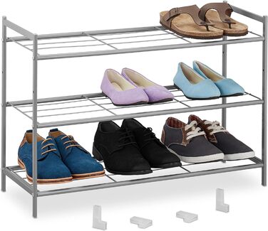 Relaxdays Metall Schuhregal, 3 Ebenen, erweiterbar, Flur Schuhgestell HBT 50 x 70 x 26 cm, 9 Paar Schuhe, offen, (Silber)