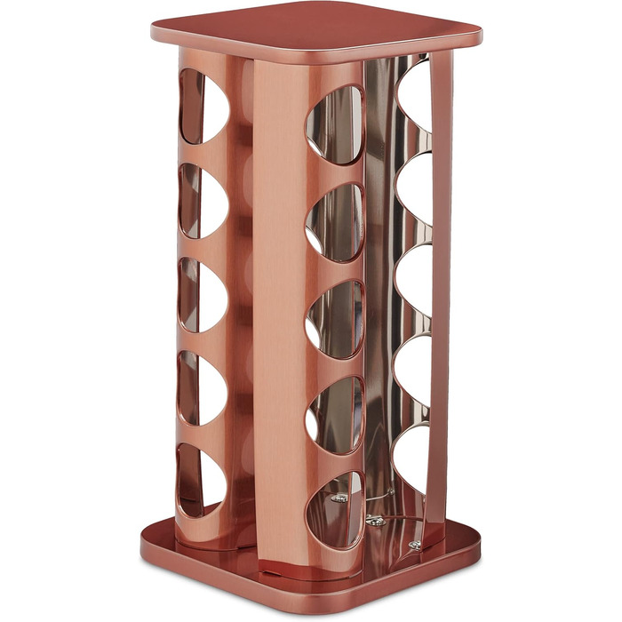Relaxdays Gewürzkarussell, 20 Gläser, 360° drehbar, Edelstahl & Glas, 34x20x20 cm, Gewürzregal, kupfer