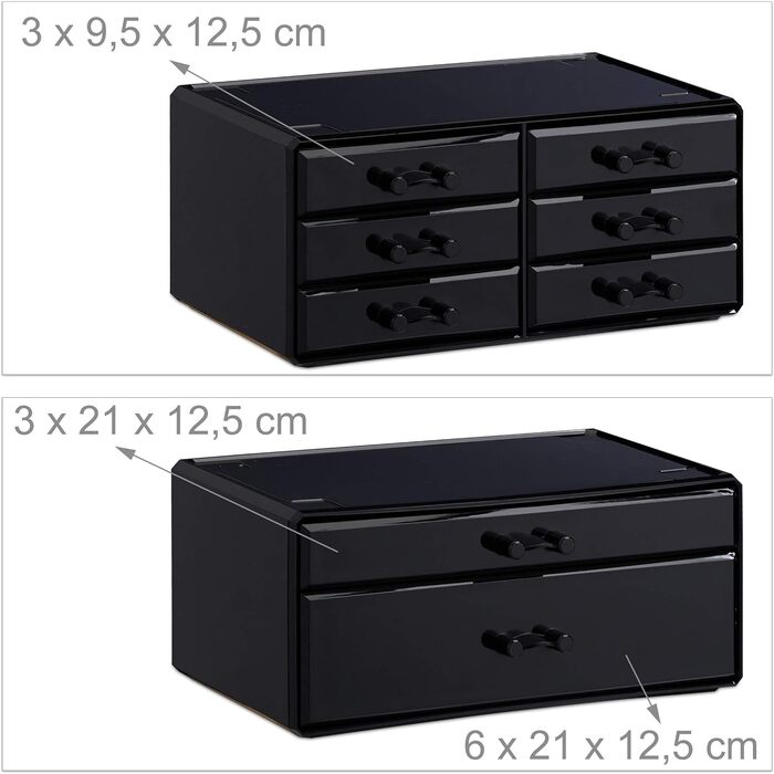 Relaxdays  x Make Up Organizer mit Schubladen, stapelbarer Schmuckkasten für Make Up, Acryl Schminkaufbewahrung,     Stück (1, Schwarz, 1 Stück)