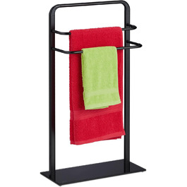 Relaxdays Handtuchständer, 3 Stangen, HBT: 79x45x20 cm, Badezimmer, Handtuchhalter, Stahl & Glas, schwarz