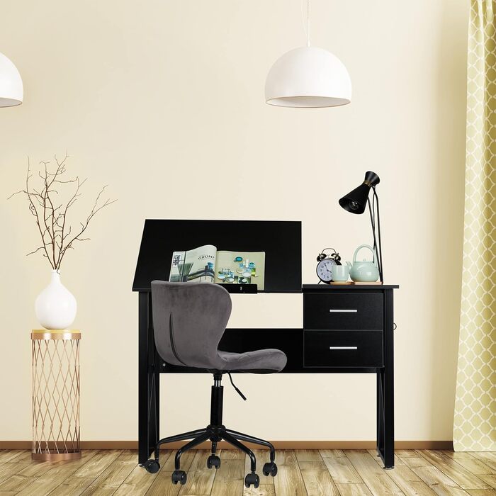 Relaxdays Schreibtisch neigbar, verstellbare Arbeitsfläche, Laptoptisch oder Zeichentisch, HBT 75x110x55cm,  (Schwarz)