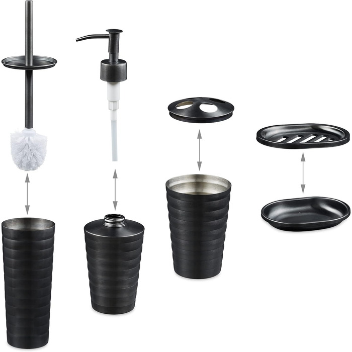 Relaxdays Badset, Edelstahl, modern, 5-tlg., Anthrazit