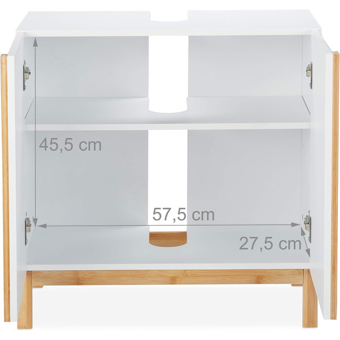 Relaxdays Waschbeckenunterschrank, 2 Fächer, MDF & Bambus, HBT 60,5x60x30,5cm, Natur