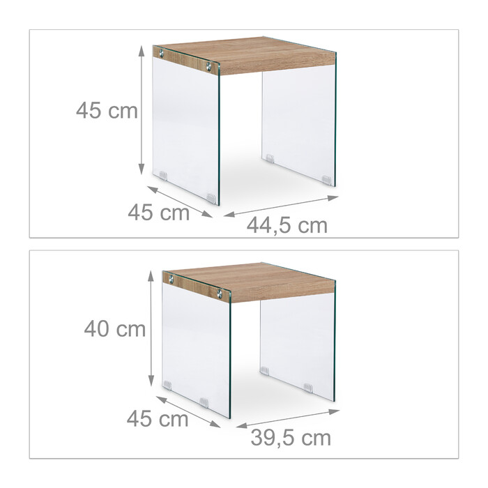 Relaxdays Satztisch 2er Set Holz+Glas