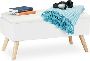 Relaxdays Sitzbank mit Stauraum, gepolstert, Holzbeine, Stoffbezug, 39,5x79,5x39,5 cm, Polyester