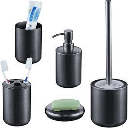 Relaxdays Badezimmer Set, 5-TLG., Badaccessoires Edelstahl gebürstet, komplette Badezimmerausstattung, modern, anthrazit