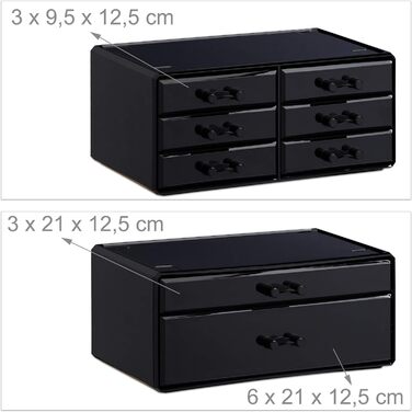 Relaxdays  x Make Up Organizer mit Schubladen, stapelbarer Schmuckkasten für Make Up, Acryl Schminkaufbewahrung,     Stück (1, Schwarz, 1 Stück)