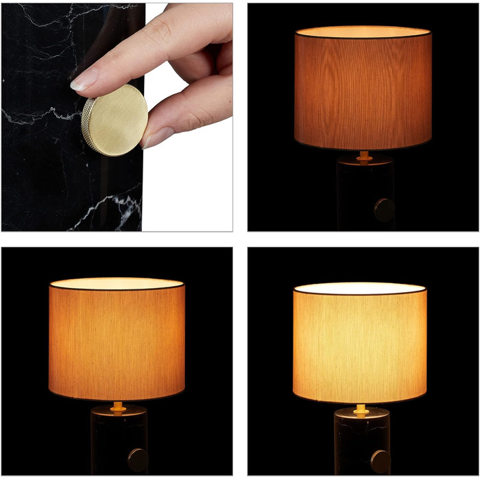 Relaxdays Tischlampe, Marmorfuß & Stoffschirm, E14-Fassung, dimmbare Nachttischlampe, H x D: 34,5 x 21 cm, schwarz/beige