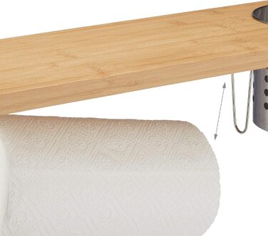 Relaxdays Küchenregal für Arbeitsplatte, Küchenrollenhalter & Besteckkorb, Gewürzregal, Bambus & Edelstahl, natur/silber, 21 x 55 x 18 cm