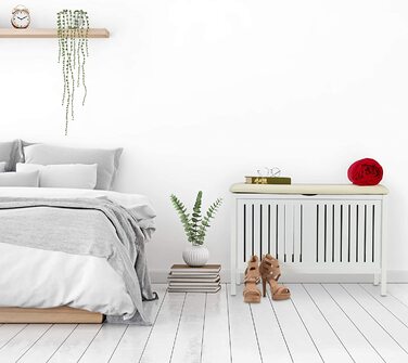 Relaxdays Sitzbank mit Stauraum, gepolstert, 80 l, Landhausstil, Holz, 56x78x39 cm, weiß