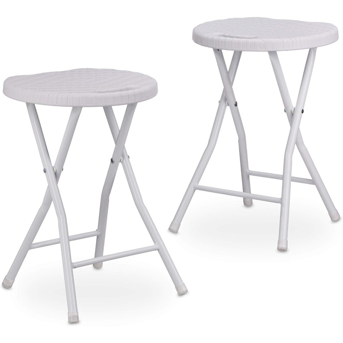 Relaxdays Klapphocker BASTIAN rund, 2 Stk. Faltbar, Kunststoff, Rattanoptik, Wetterfest HxBxT: 45 x 32,5 x 29 cm, (Weiß)