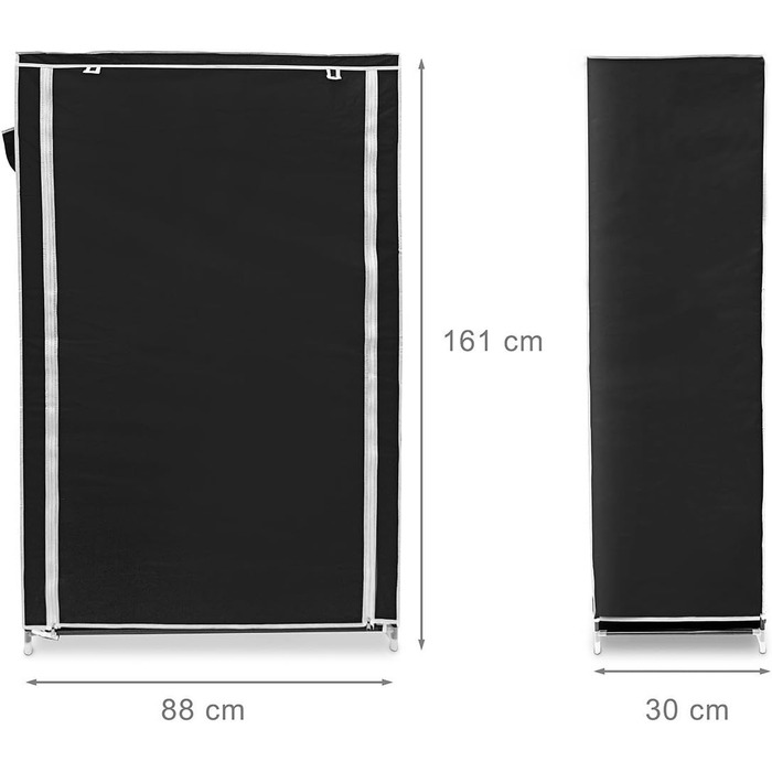 Relaxdays Schuhschrank Valentin, 161x88x30 cm, 10 Ablagen, Stoffbezug, staubfreie Lagerung, 45 Paar Schuhe, Schwarz