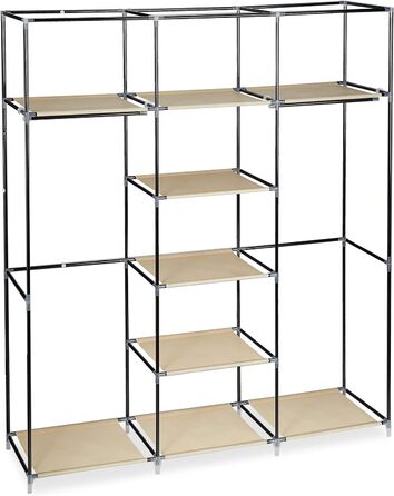 Relaxdays Stoffkleiderschrank, 9 Fächer, 2 Kleiderstangen, HBT: 173 x 148 x 43 cm, Camping, Keller, Faltschrank,  Stoff (Beige)