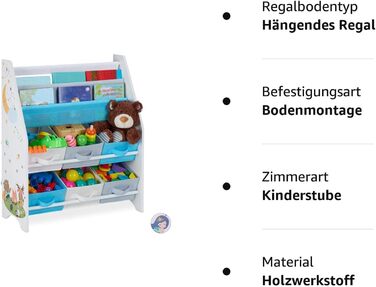 Relaxdays Kinderregal, Tiere Motiv, 6 Boxen, 2 Fächer, Kinderzimmer, Spielzeug Aufbewahrung HBT 74 x 62 x 31,5 cm, bunt, Holzwerkstoff, Lagerfeuer, 1 Stück
